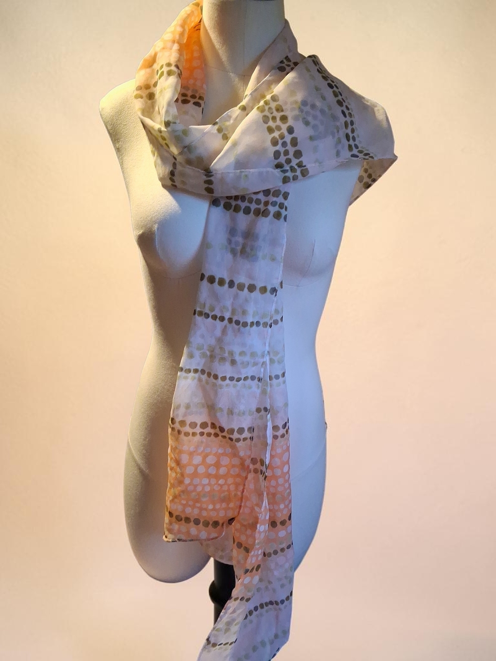 Lightweight Peach and Ivory Dot-Print Scarf